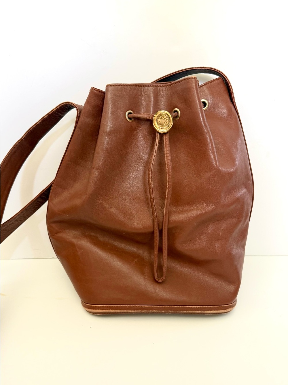 Mark Cross Vintage Bucket Bag Drawstring Crossbody Leather 90s